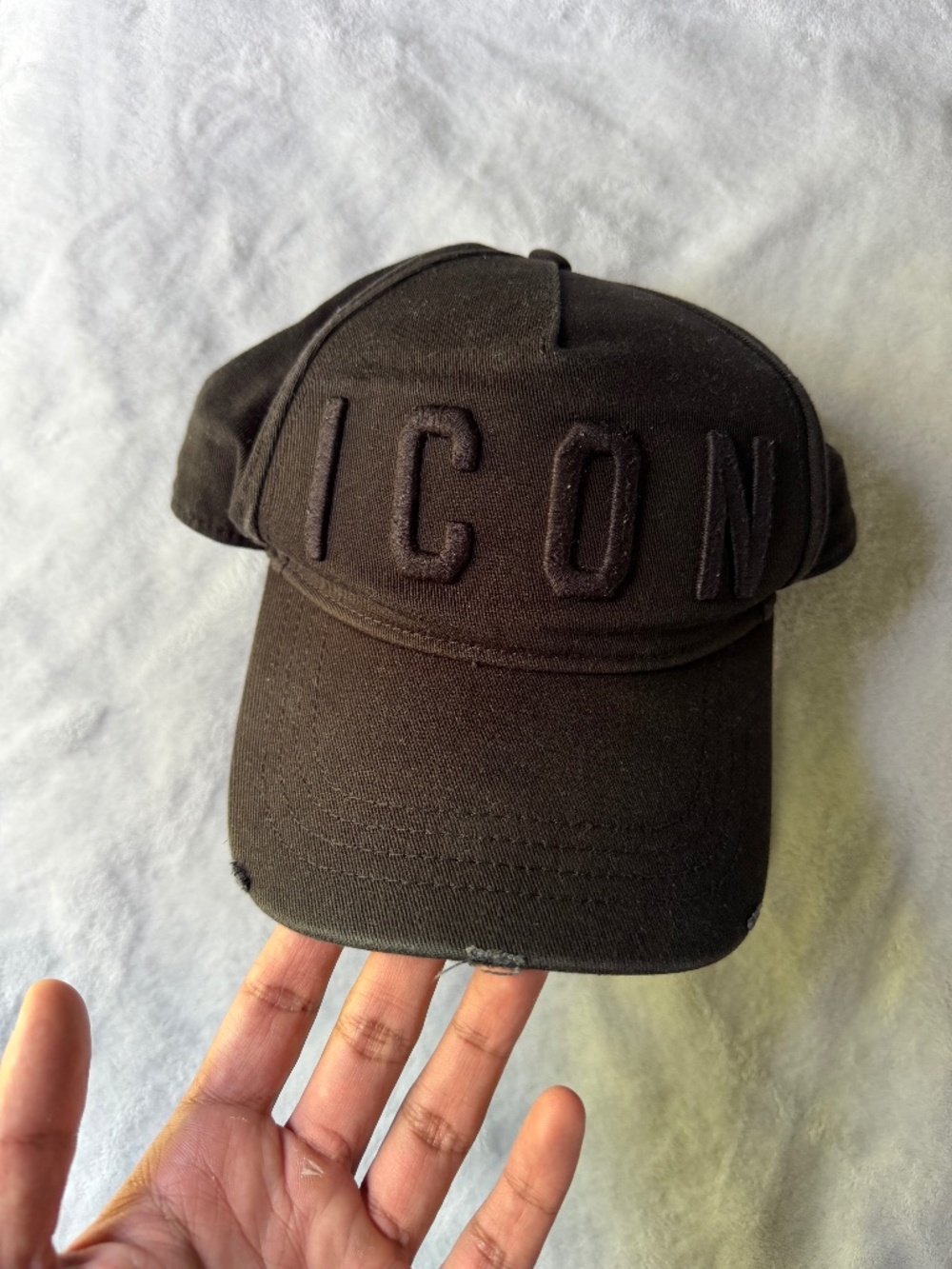 Dsquared2 Black Tonal "ICON" Embroidered Distressed Baseball Cap Hat
